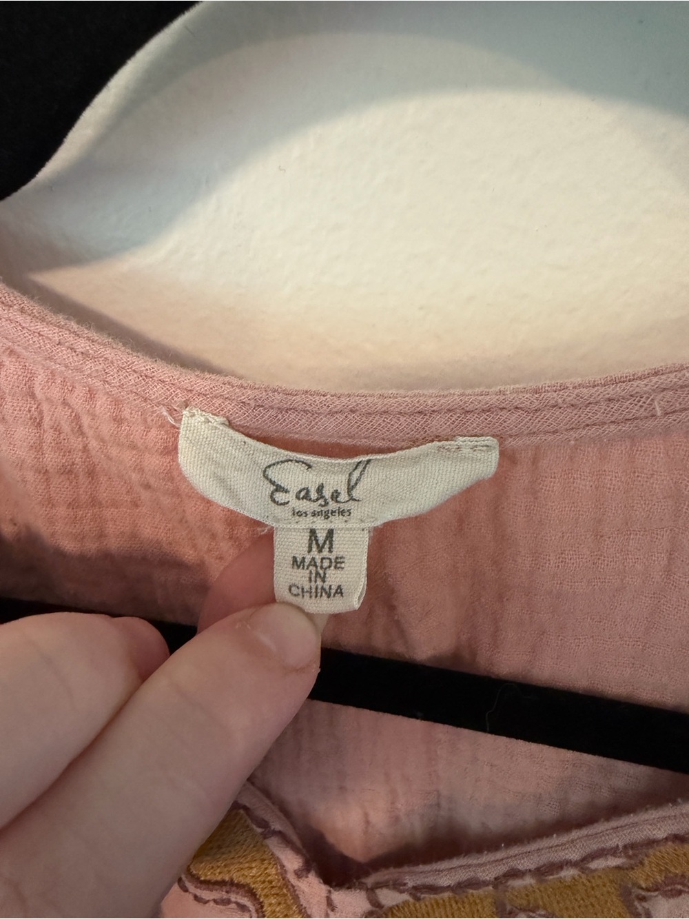Easel Los Angeles Boho Embroidered Gauze Top Medium Pink - Picture 3 of 5
